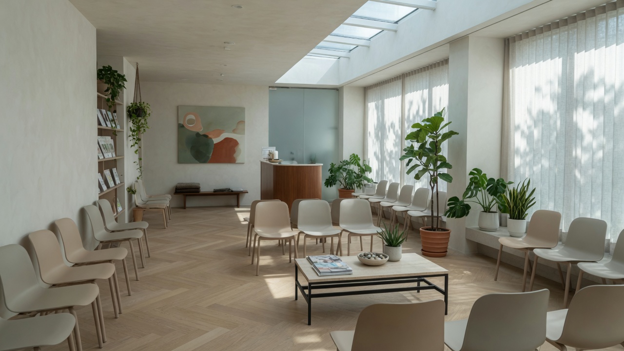 Calm clinic corridor with soft light