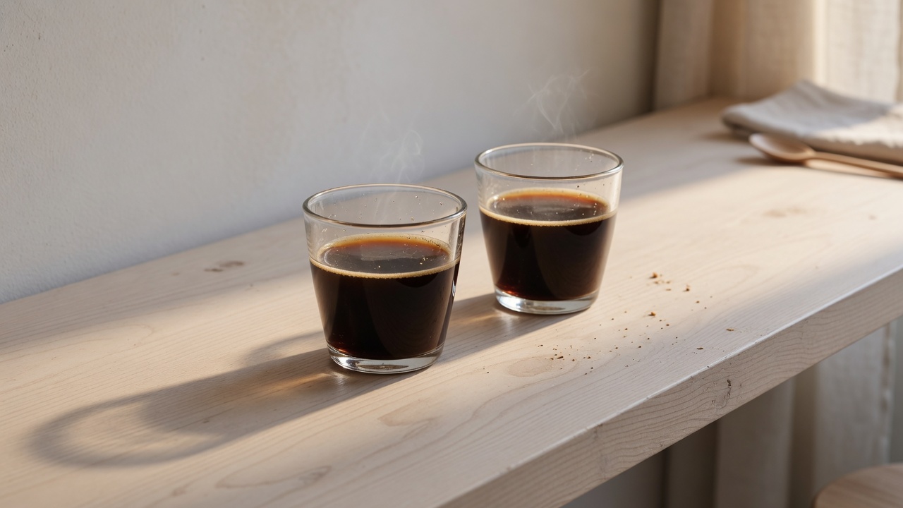 Clear glass coffee cups on a counter — choose glass over disposable plastic