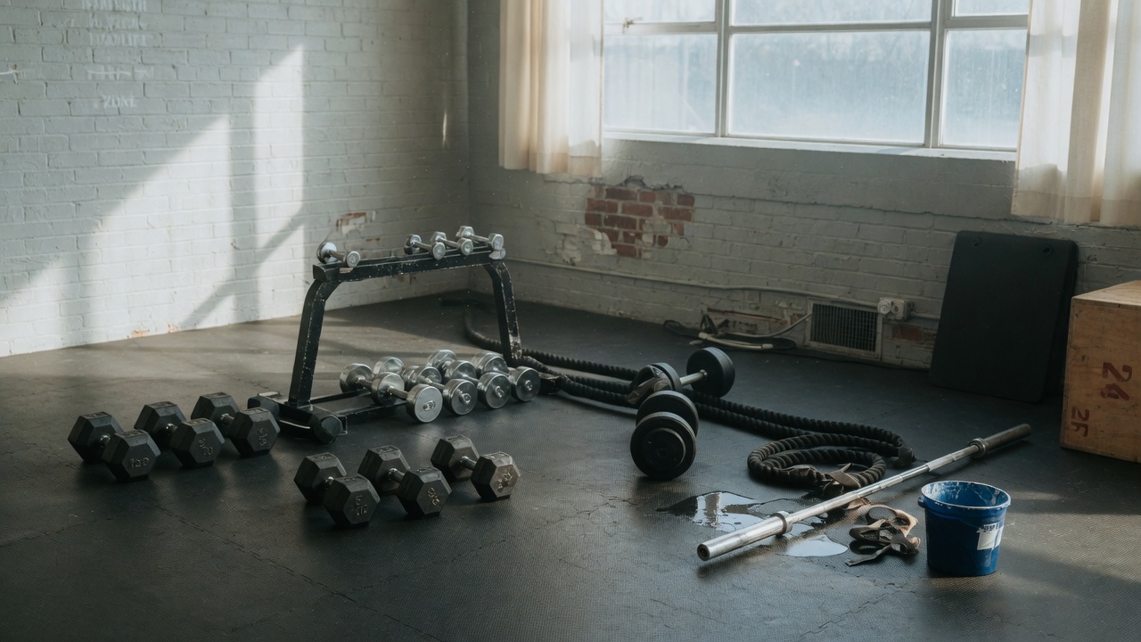 Dumbbells in a quiet gym corner