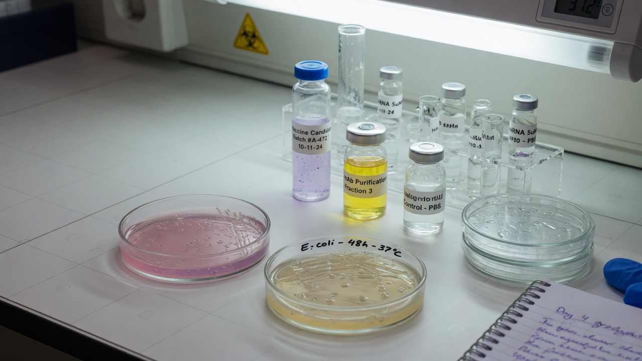 Petri dishes on a research bench